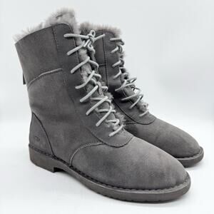 UGG Daney Lace Up Shearling Sheepskin Suede High Top Combat Boots Grey Size 8.5